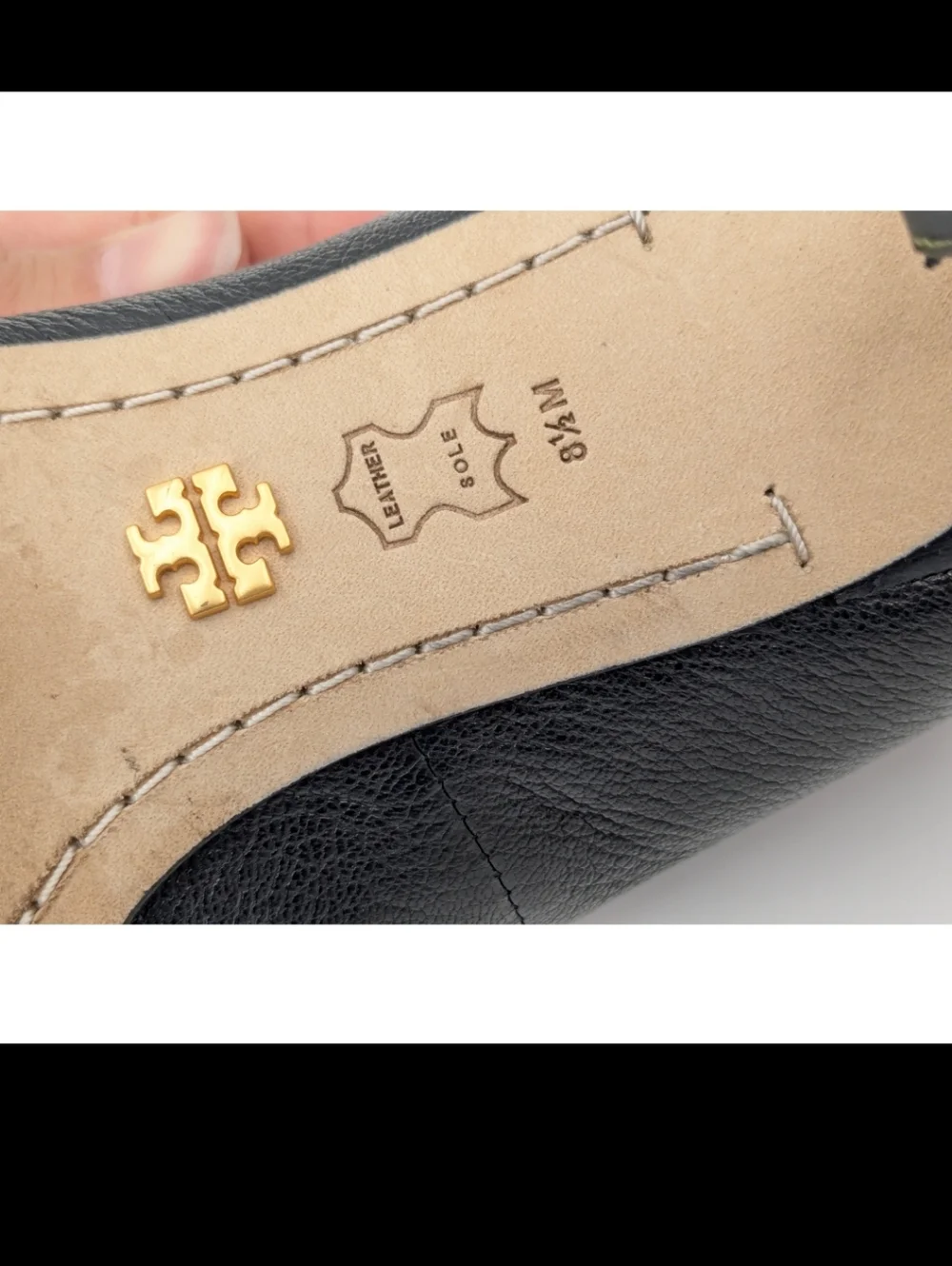 Tory Burch Black Leather Pointed Kitten Heel Loafers with Gold Hardware